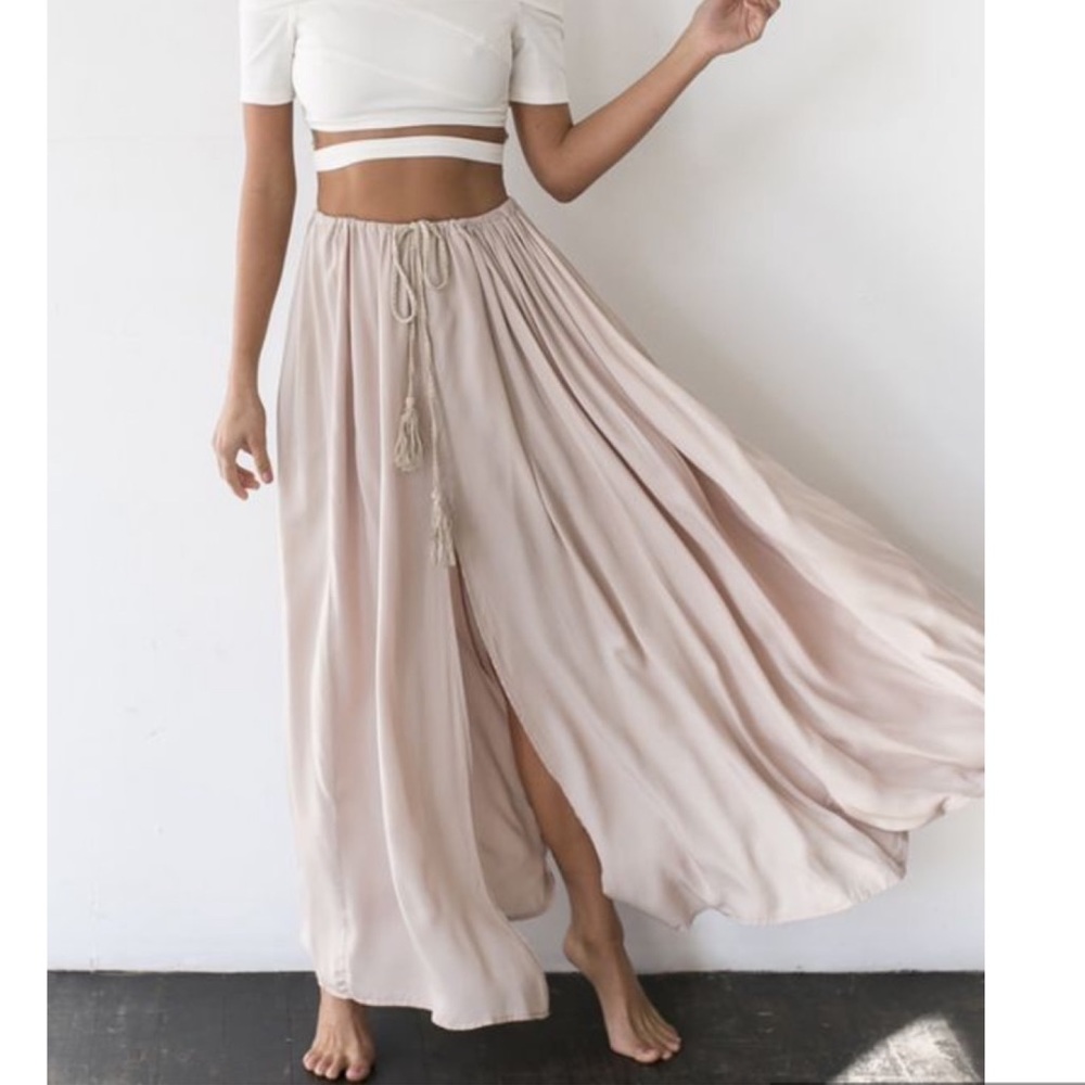 Showpo Under the Twilight Maxi Skirt in Beige